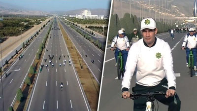 Изрображение 'Президент Туркменистана возглавил массовый велопробег в Ашхабаде (видео)'