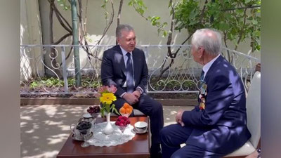 Изрображение 'Президент Узбекистана навестил ветеранов и поздравил с Днем памяти и почестей'