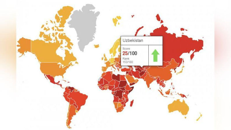 Изрображение 'Узбекистан немного поднялся в рейтинге восприятия коррупции Transparency International'