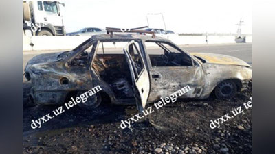 Изрображение 'НА ТРАССЕ В СЫРДАРЬИНСКОЙ ОБЛАСТИ СГОРЕЛА NEXIA'