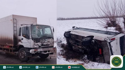 Изрображение 'В Самаркандской области грузовик въехал в пассажирский автобус (фото)'