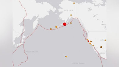 Изрображение 'Цунами движется к Аляске после мощного землетрясения'