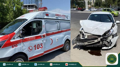 Изрображение 'В Ташкенте в ДТП погиб пассажир автомобиля скорой помощи: видео последствий аварии'