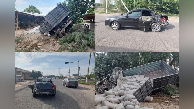 Изрображение 'В Андижанской области грузовик столкнулся с "Ласетти" и протаранил стену жилого дома'