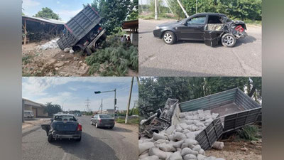 Изрображение 'В Андижанской области грузовик столкнулся с "Ласетти" и протаранил стену жилого дома'