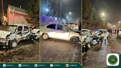 Изрображение 'В Алмазарском районе в ДТП с участием трех автомобилей пострадали 3 человека (видео)'