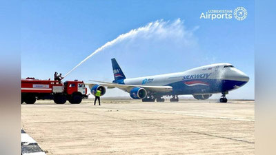 Изрображение 'Частная грузовая компания Silk Way совершила первый рейс в Навои'