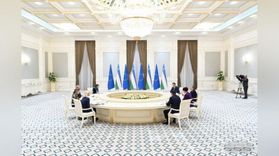 Изрображение 'По итогам встречи Шавката Мирзиёева и Шарля Мишеля выпущено совместное заявление'