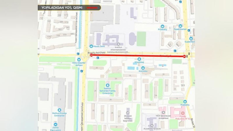 Изрображение 'Одну из улиц в Юнусабадском районе частично закроют из-за ремонта трубопровода'