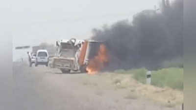 Изрображение 'На дороге в Кашкадарье загорелся мусоровоз (видео)'