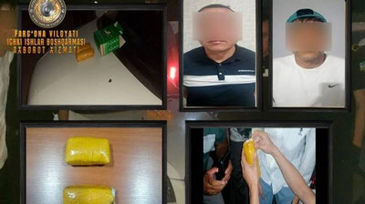 Изрображение 'В Ферганской области двое мужчин пытались сбыть 1 кг гашиша'