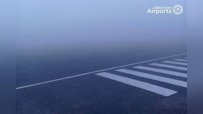 'Namangan aeroporti faoliyati cheklandi. Bir qator reyslar kechiktirilishi kutilmoqda'ning rasmi