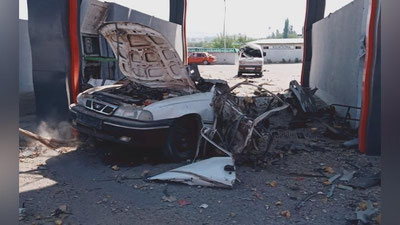 Изрображение 'На заправке в Паркенте взрыв газового баллона уничтожил "Нексию"'