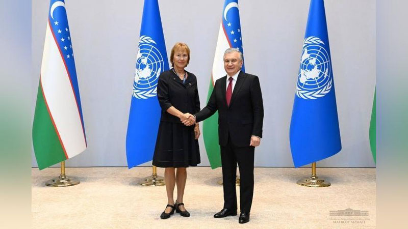 'Shavkat Mirziyoev Evropa iqtisodiy komissiyasi Ijrochi kotibi Olga Algaerovani qabul qildi'ning rasmi