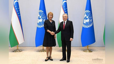 'Shavkat Mirziyoev Evropa iqtisodiy komissiyasi Ijrochi kotibi Olga Algaerovani qabul qildi'ning rasmi