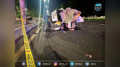 Изрображение 'Ночное ДТП на улице Бунедкор в Ташкенте унесло жизни водителя и пассажира "Spark"'