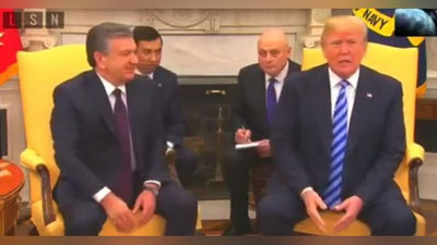 Изрображение 'ЖУРНАЛИСТЫ ЗАКИДАЛИ ВОПРОСАМИ ТРАМПА ПОСЛЕ БЕСЕДЫ С МИРЗИЁЕВЫМ (ВИДЕО)'