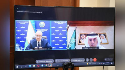'Abdulaziz Kamilov Saudiya Arabistoni Podshohligi Tashqi ishlar davlat vaziri bilan videokonferensaloqa shaklida uchrashdi'ning rasmi