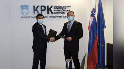 'O`zbekiston va Sloveniya korrupsiyaga qarshi kurashish organlari o`rtasida anglashuv memorandumi imzolandi'ning rasmi