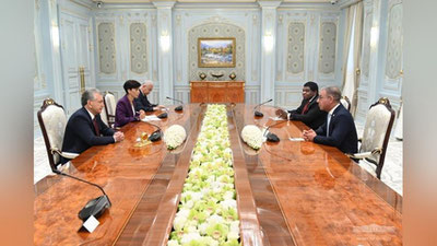 'Shavkat Mirziyoev Parlamentlararo ittifoq delegasiyasi - ushbu nufuzli tuzilma raisi Duarte Pacheko va bosh kotibi Martin Chungongni qabul qildi'ning rasmi