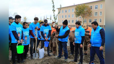 Изрображение 'В Гулистане с помощью "гидрогеля" посадили 300 деревьев (фото)'