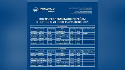 Изрображение 'Изменилось расписание на внутриреспубликанских рейсах Uzbekstan Airways'