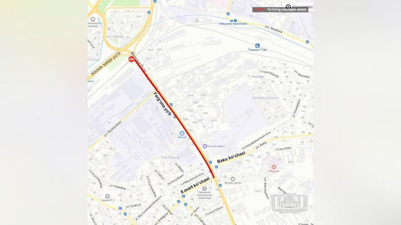 Изрображение 'На улице Фаргона йули начинается реконструкция: водителей просят объезжать'