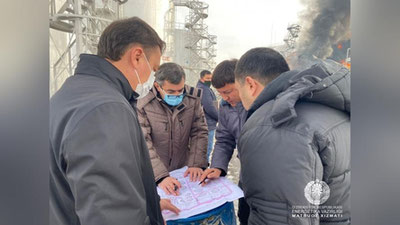 'Energetika vaziri paxta neft bazasidagi yong`in joyiga zudlik bilan yetib bordi'ning rasmi