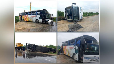 'Навоийда ичида йўловчилари бўлган автобус бурилишга келганда ағдарилиб кетди'ning rasmi