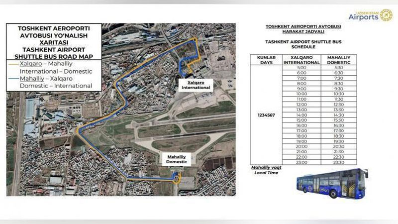 'Toshkent aeroportida terminallararo bepul avtobus qatnovi yo`lga qo`yildi'ning rasmi