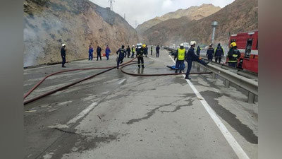 '⚡️ "Qamchiq" dovonida lak-bo`yoq mahsulotlari ortilgan yuk mashinasi uchta avtomobil bilan to`qnashib, yonib ketdi'ning rasmi