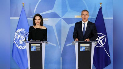 'НАТОнинг Бош котиби ва Анжелина Жоли ҳамкорлик қилишга келишиб олишди'ning rasmi