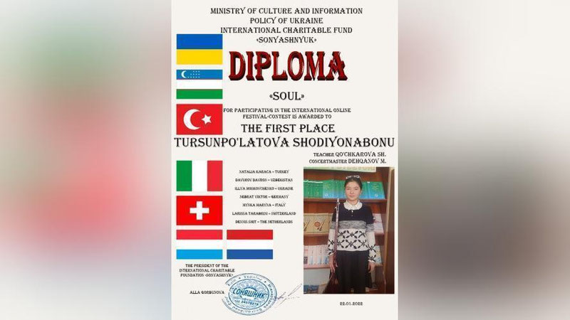 'Namanganlik o`quvchi Ukrainada o`tgan xalqaro onlayn tanlovda g`olib bo`ldi'ning rasmi