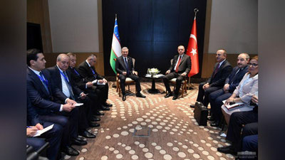 Изрображение 'В Баку прошла встреча лидеров Узбекистана и Турции'