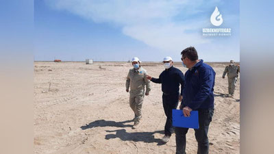 '“O`zbekneftgaz”: Boshqaruv raisi Ustyurtdagi tabiiy gaz qazib chiqarilishi, burg`ilash ishlari va gaz quvuri loyihalarining bugungi holatini o`rgandi (Foto)'ning rasmi