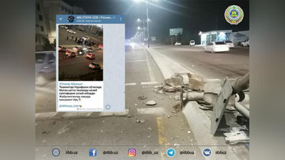 Изрображение 'На улице Нурафшон в Ташкенте "Матиз " снес светофор (видео)'