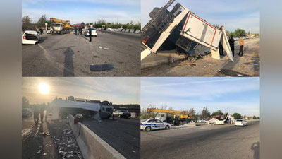 'Samarqandda  "Lacetti"ga urilgan yuk mashinasi ag`darilib ketdi'ning rasmi