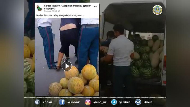 Изрображение 'Конфликт между продавцом арбузов и сотрудниками ГУВД в Ташкенте попал на видео'