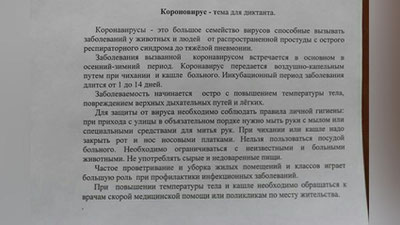 Изрображение 'В соцсетях раскритиковали неграмотный текст диктанта по коронавирусу'