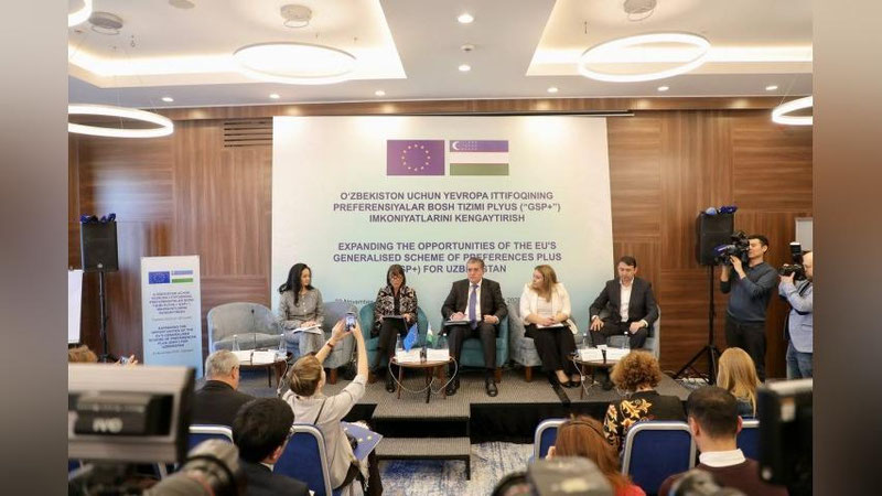 'Тошкентда “Ўзбекистон учун Европа Иттифоқининг Преференциялар бош тизими плюс имкониятларини кенгайтириш” мавзусида матбуот анжумани ўтказилди'ning rasmi