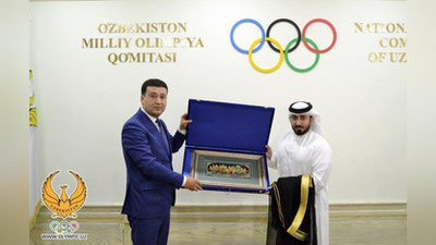 'Umid Ahmadjonov Osiyo velosport konfederasiyasi Prezidenti bilan uchrashdi'ning rasmi