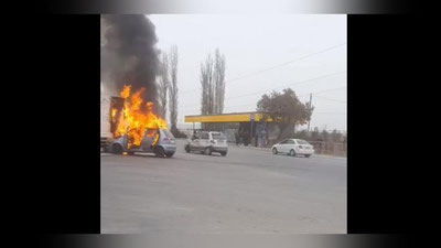 Изрображение 'В Ташкенте после ДТП горели грузовик и "Матиз" (видео)'