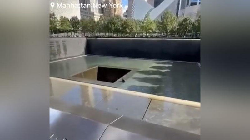 Изрображение 'Мужчина прыгнул в бассейн мемориала жертвам 11 сентября в Нью-Йорке и выжил (видео)'