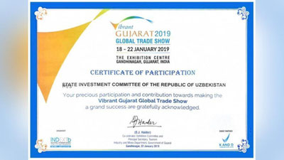 'O`zbekiston "Jo`shqin Gujarat – 2019" e`tirofiga sazovor bo`ldi'ning rasmi