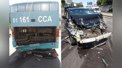 Изрображение 'В Ташкенте столкнулись "Toyota Camry" и автобус'