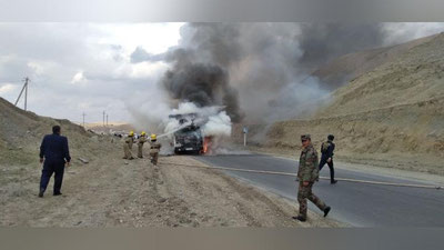'Dehqonobodda Shahrisabzdan kelayotgan yuk mashinasi yonib ketdi (foto)'ning rasmi