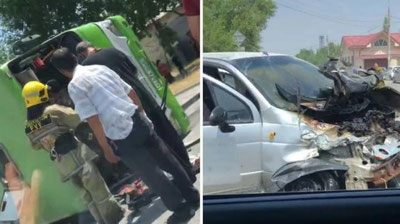 Изрображение 'В Ташкенте в ДТП опрокинулся пассажирский Isuzu: 4 человека пострадали (видео)'