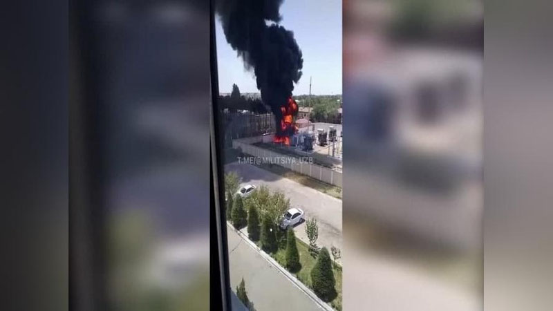 Изрображение 'Пожар на территории подстанции в Термезе попал на видео'