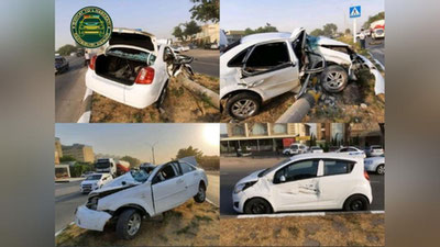 'Toshkentda katta tezlikda harakatlanib ketayotgan "Lasetti" beton simyog`ochga urildi (video)'ning rasmi