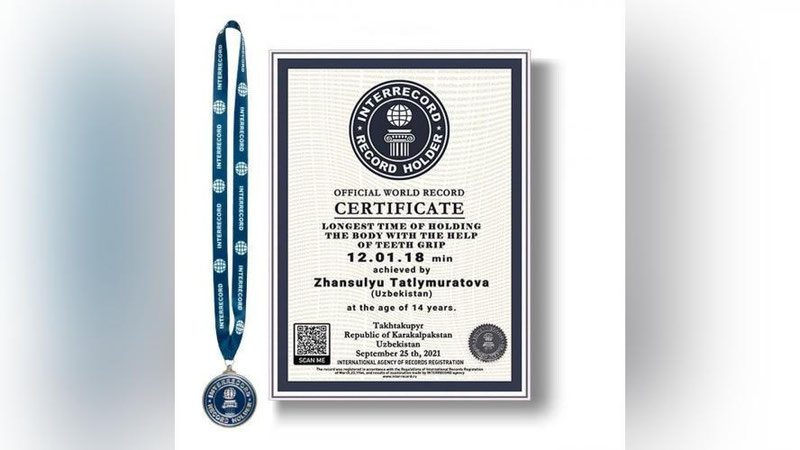 'Қорақалпоғистонлик 14 ёшли қиз дунё рекордини ўрнатди'ning rasmi